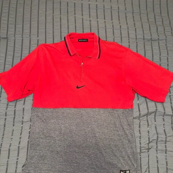 Nike Golf Half-Zip Colorblock Polo (Red & Grey, Size L) - Picture 1 of 4